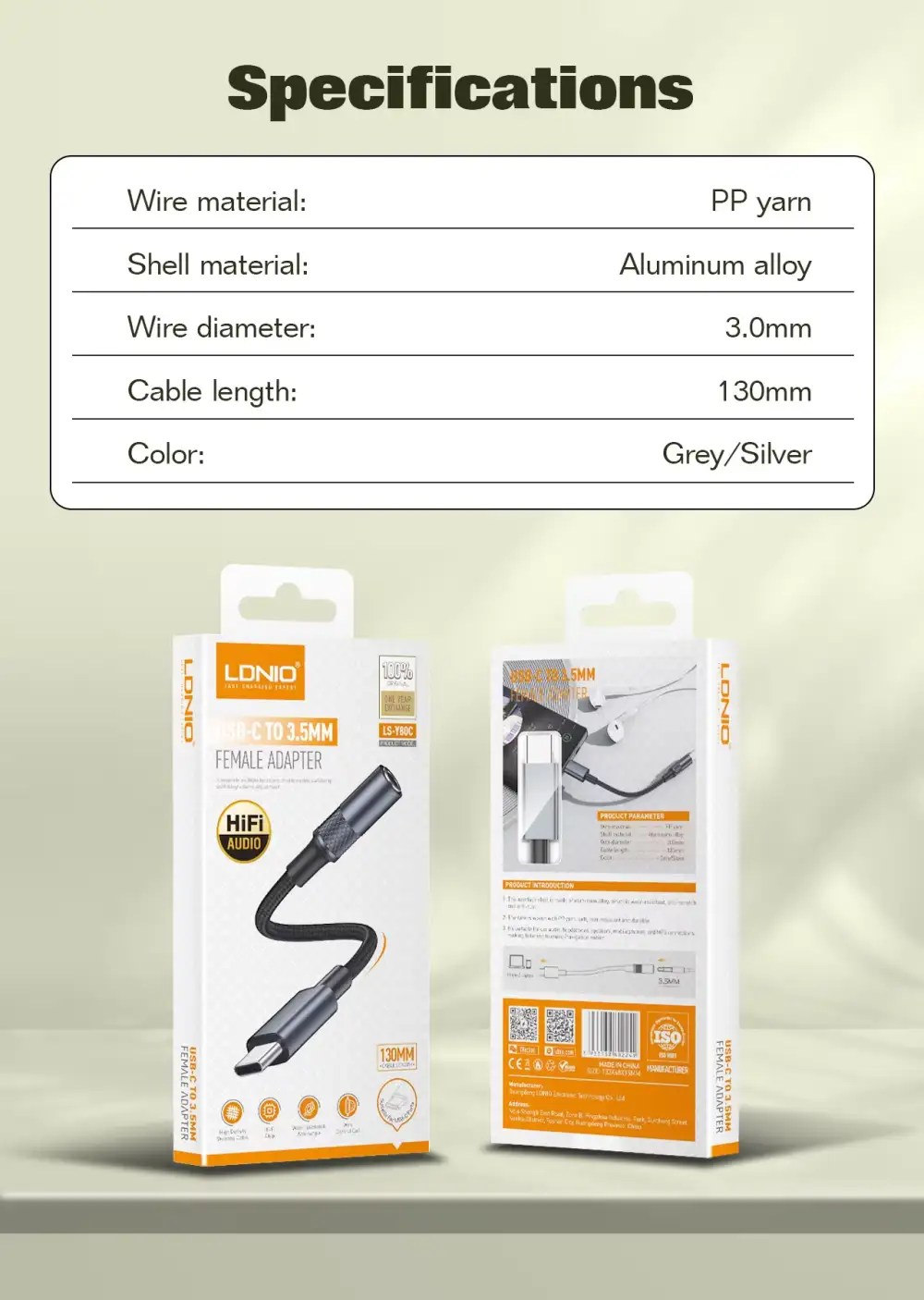 LDNIO LSY80C Type-C to 3.5mm Audio Adapter Cable