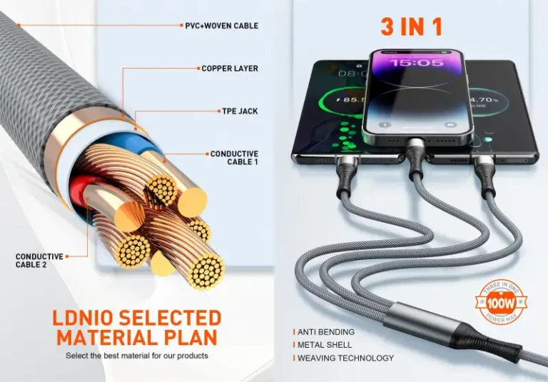 LDNIO LC-94c 100W 3in1 Type-C to iP/Type-C/Micro USB Fast Charging Cable 1.2M