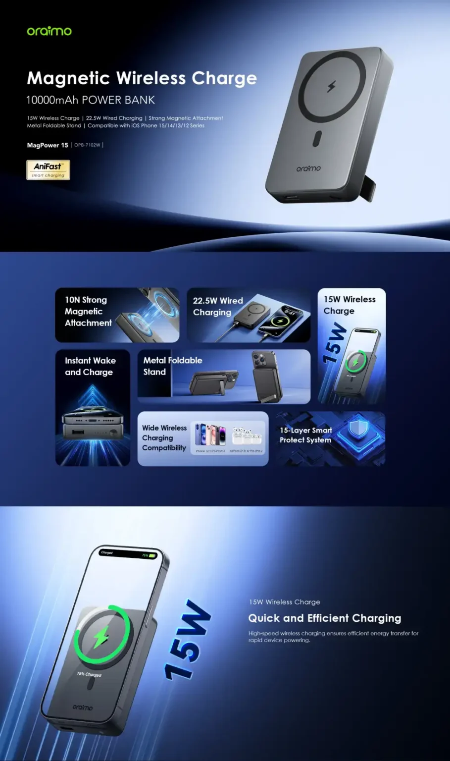 Oraimo MagPower 15 10000mAh Wireless and Wired Power Bank
