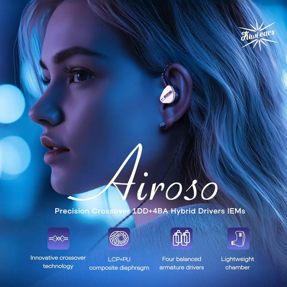 Kiwi Ears Airoso Precision Crossover 1DD + 4BA Hybrid Drivers IEMs