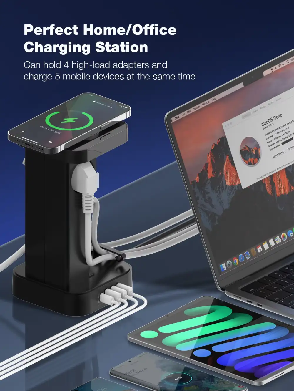 LDNIO SEW4485 Multiple 2500w Tower Power Strip 32W USB Output With Wireless Charging