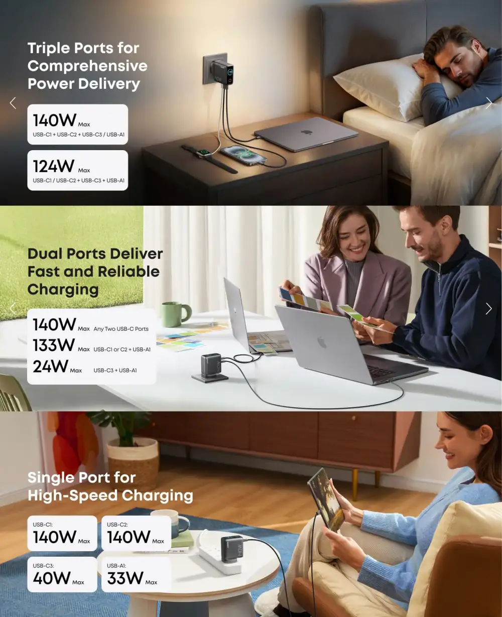 Anker Laptop Charger 140W 4-Port PD 3.1 with Touch Control USB-C Cable (B2697)
