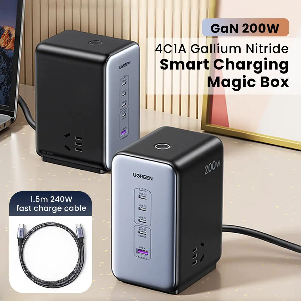 UGREEN S780 GaN 200W 7 in 1 Smart Charging Station (5 Charging Ports 4C + 1A and 2 AC) 25767