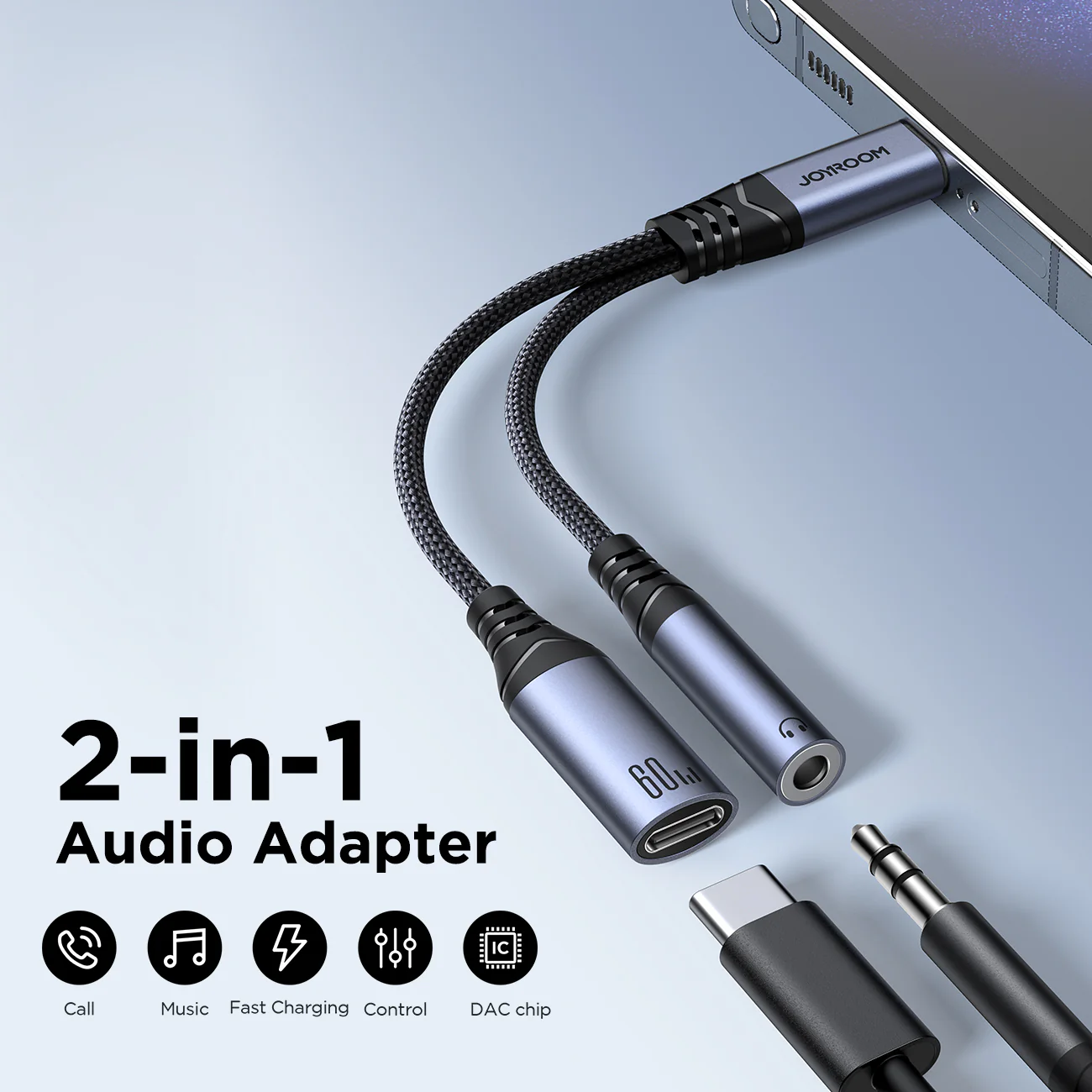 Joyroom SY-C02 2-in-1 DAC Adapter Type-C to Type-C & 3.5mm Mini Jack