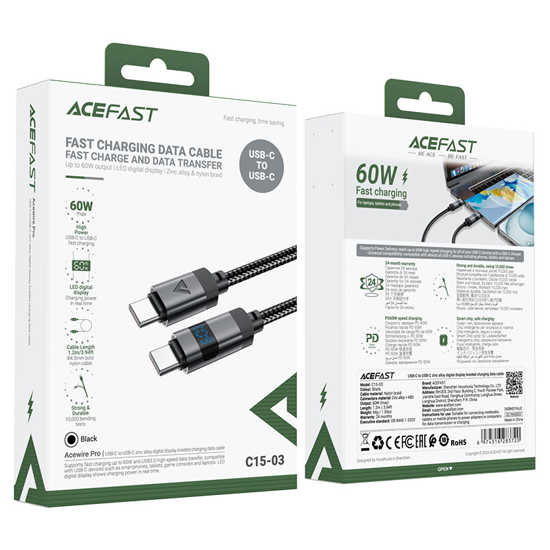 ACEFAST C15-03 60W USB-C to USB-C charging Data Cable with Display