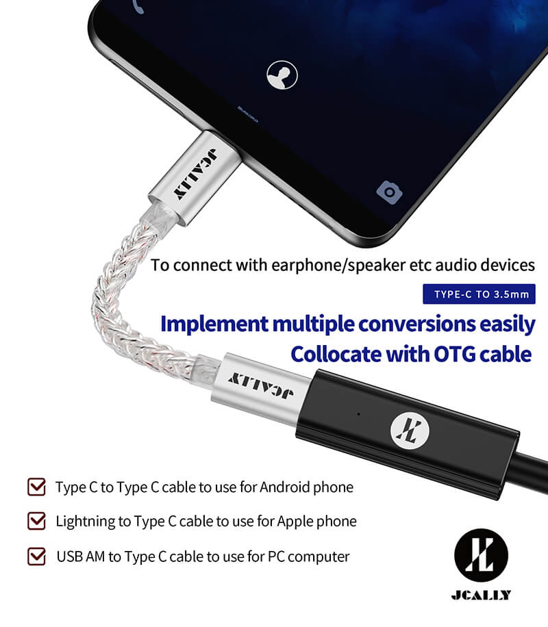 JCALLY AP7 Portable DAC & Headphone Amplifier With Type C To 3.5mm