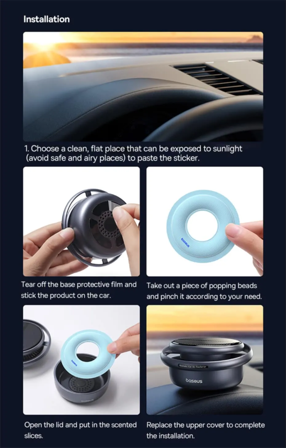 Baseus Car Air Freshener Solar Power Automatic Rotating Diffusion Perfume