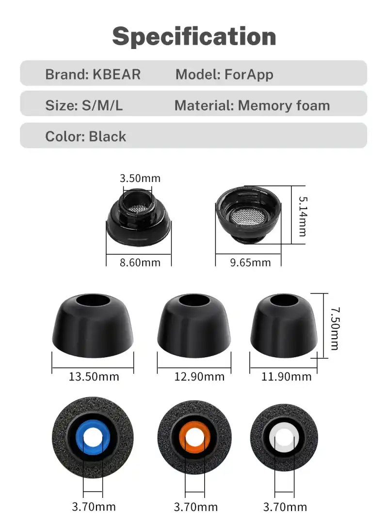 KBEAR ForApp Memory Foam Noise Isolation Eartips For AirPods Pro 1st or 2nd Gen
