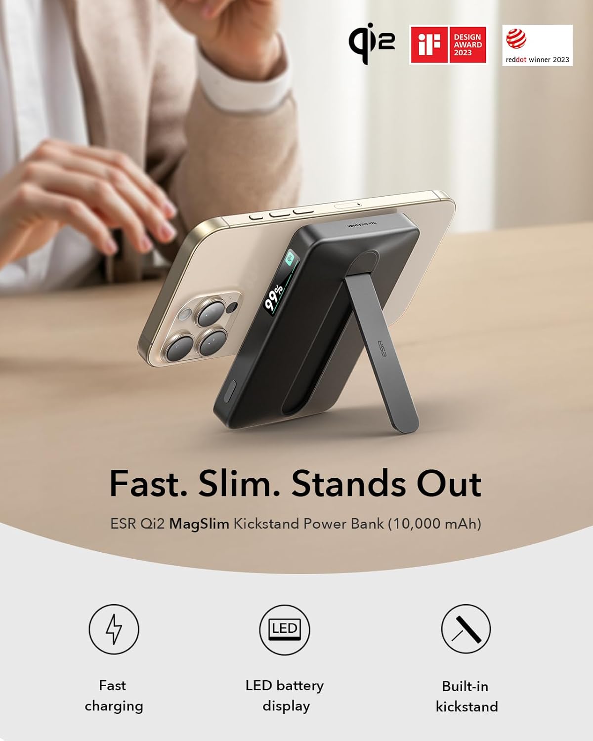 Esr Qi2 MagSlim Kickstand Power Bank (10K)
