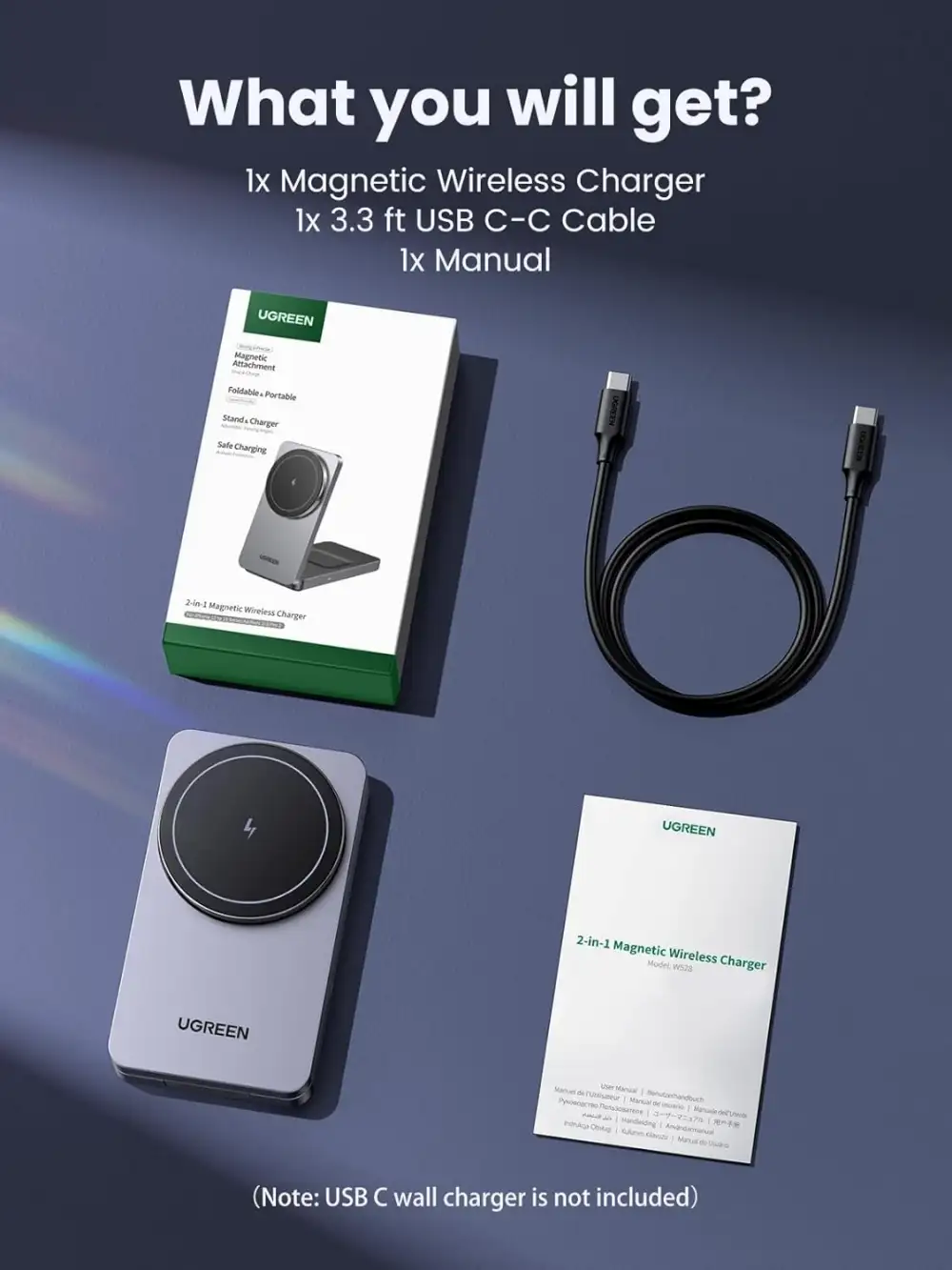 UGREEN W528 MagFlow 2-in-1 15W Magnetic Wireless Charger (45056)