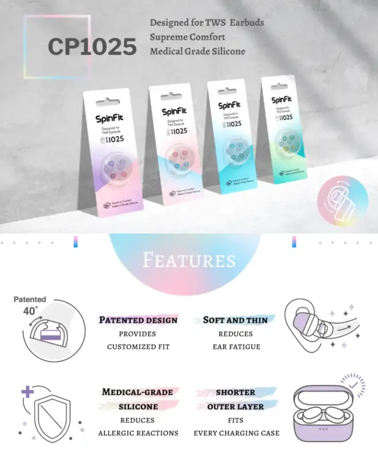 SpinFit CP1025 TWS Silicone Patented Eartips Designed for Ture Wireless Earbuds