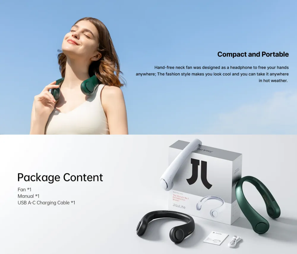 JISULIFE FA14 4000mah Portable Neck Fan Life3