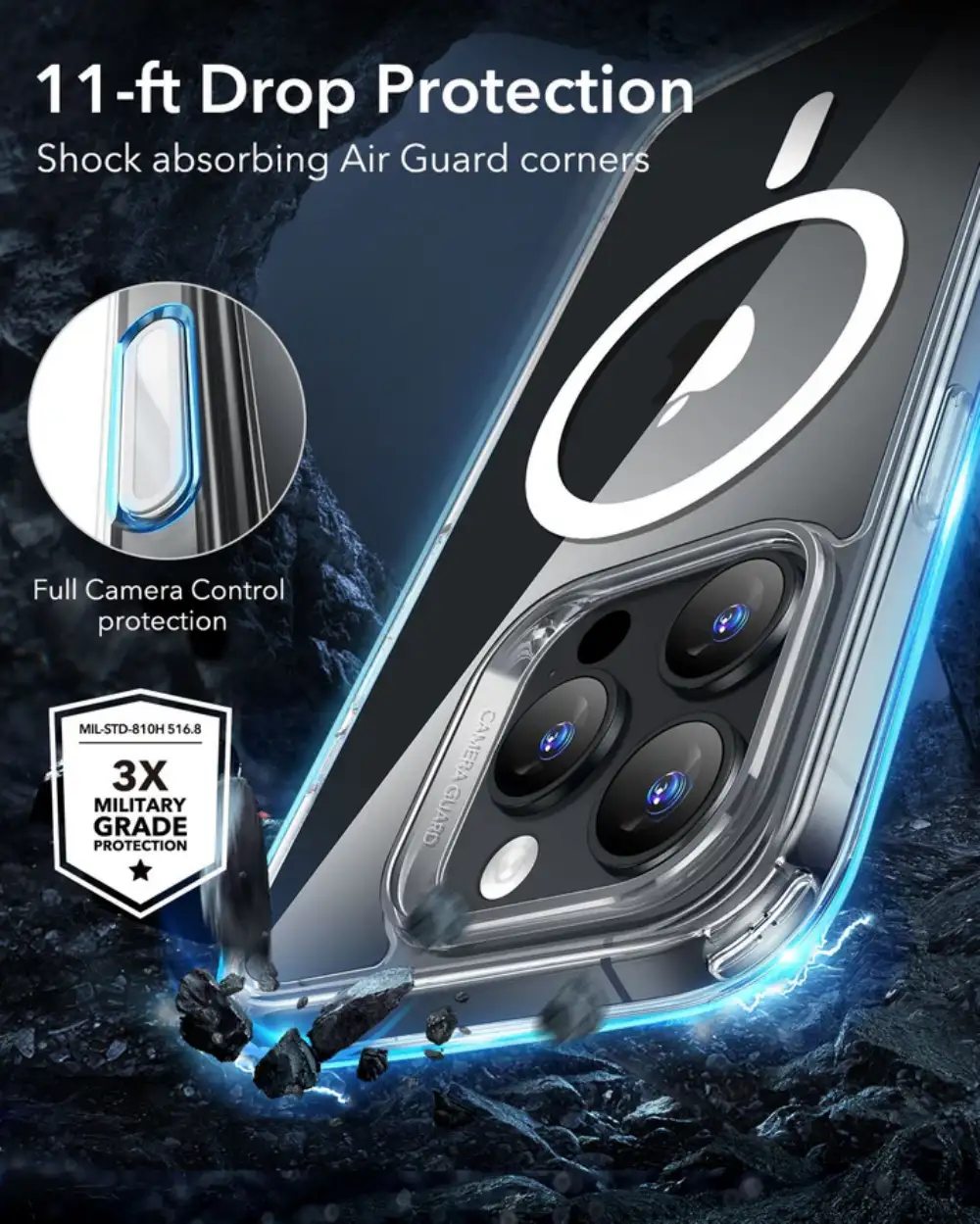 ESR HaloLock Classic Hybrid Case with Camera Control for iPhone 16 Series—Clear/Black