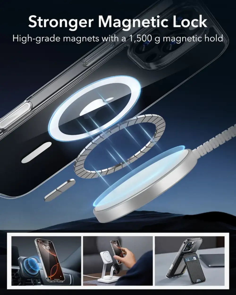 ESR HaloLock Classic Hybrid Case with Camera Control for iPhone 16 Series—Clear/Black