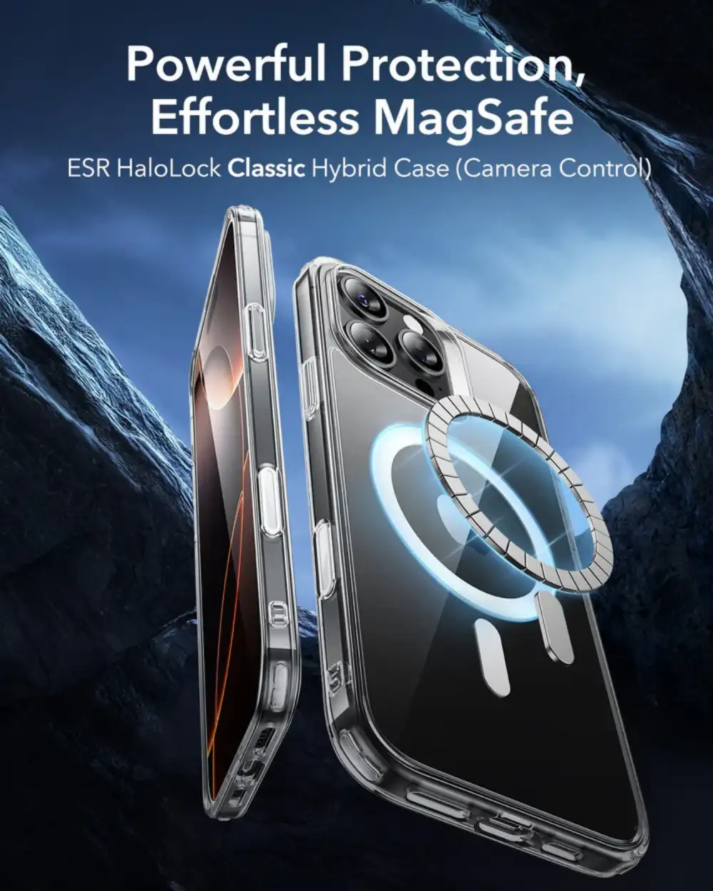 ESR HaloLock Classic Hybrid Case with Camera Control for iPhone 16 Series—Clear/Black