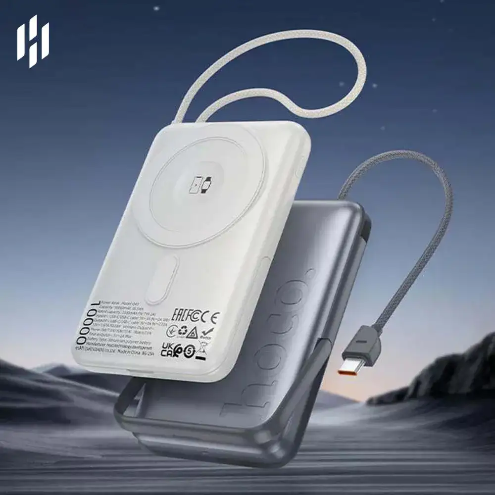 Hoco Q43 10,000mAh 20W Magnetic Wireless Power Bank with Attached Cable & Foldable Stand