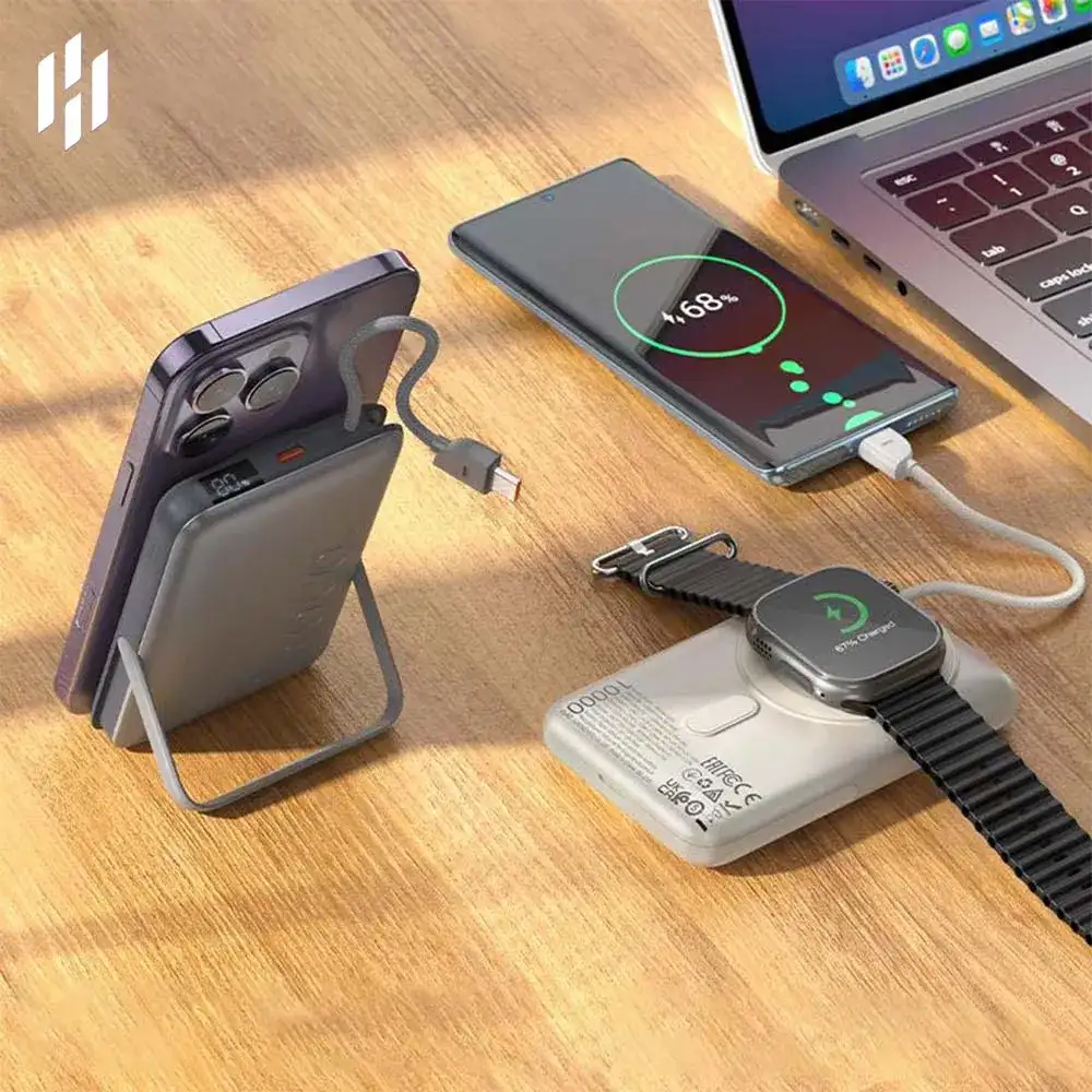 Hoco Q43 10,000mAh 20W Magnetic Wireless Power Bank with Attached Cable & Foldable Stand