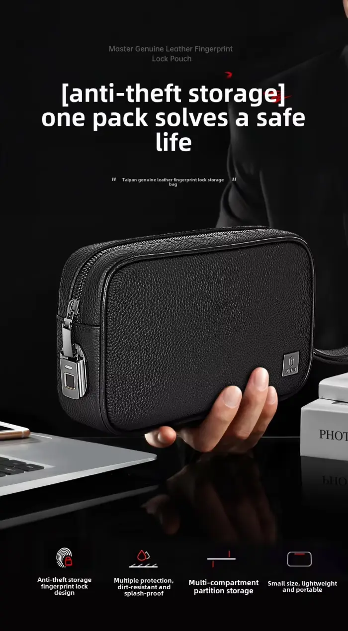 WiWU Master Genuine Leather Fingerprint Lock Pouch