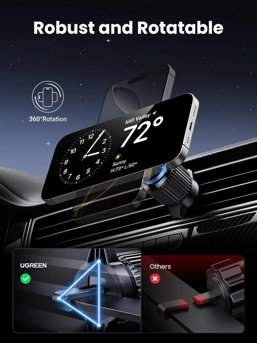 UGREEN W708 Qi2 15W Magnetic Car Wireless Charger (35970)