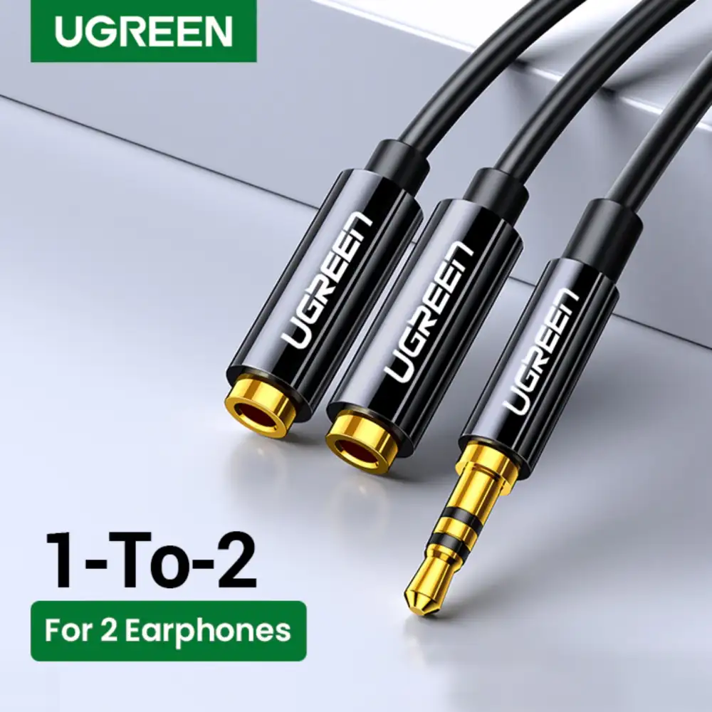 UGREEN AV134 3.5mm Male to 2 Female Audio Cable 20cm (Black) 20816