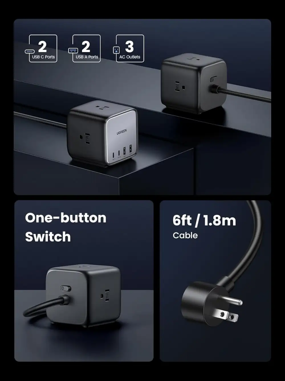 UGREEN CD268 65W USB C GaN Charging Station-7 Ports Desktop Charger (90906)