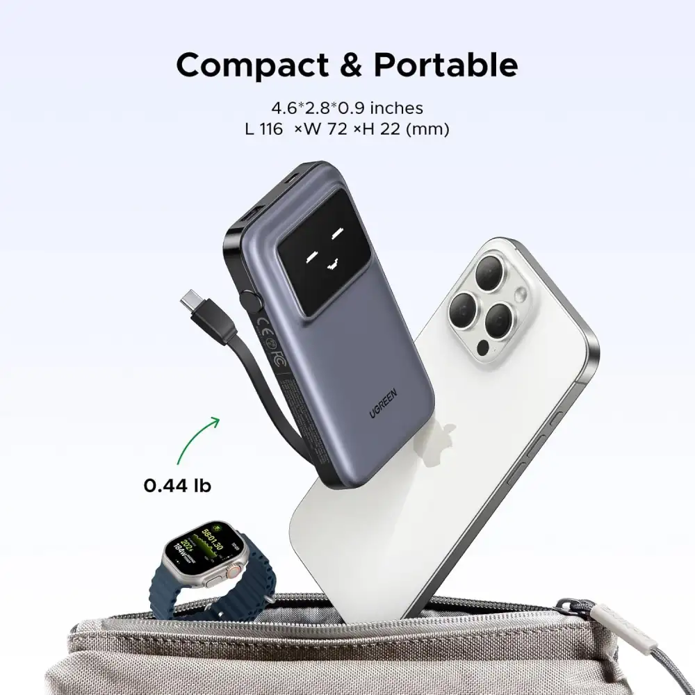 UGREEN PB511 (35603B) 30W 10000mAh Power Bank with Built-in Cable