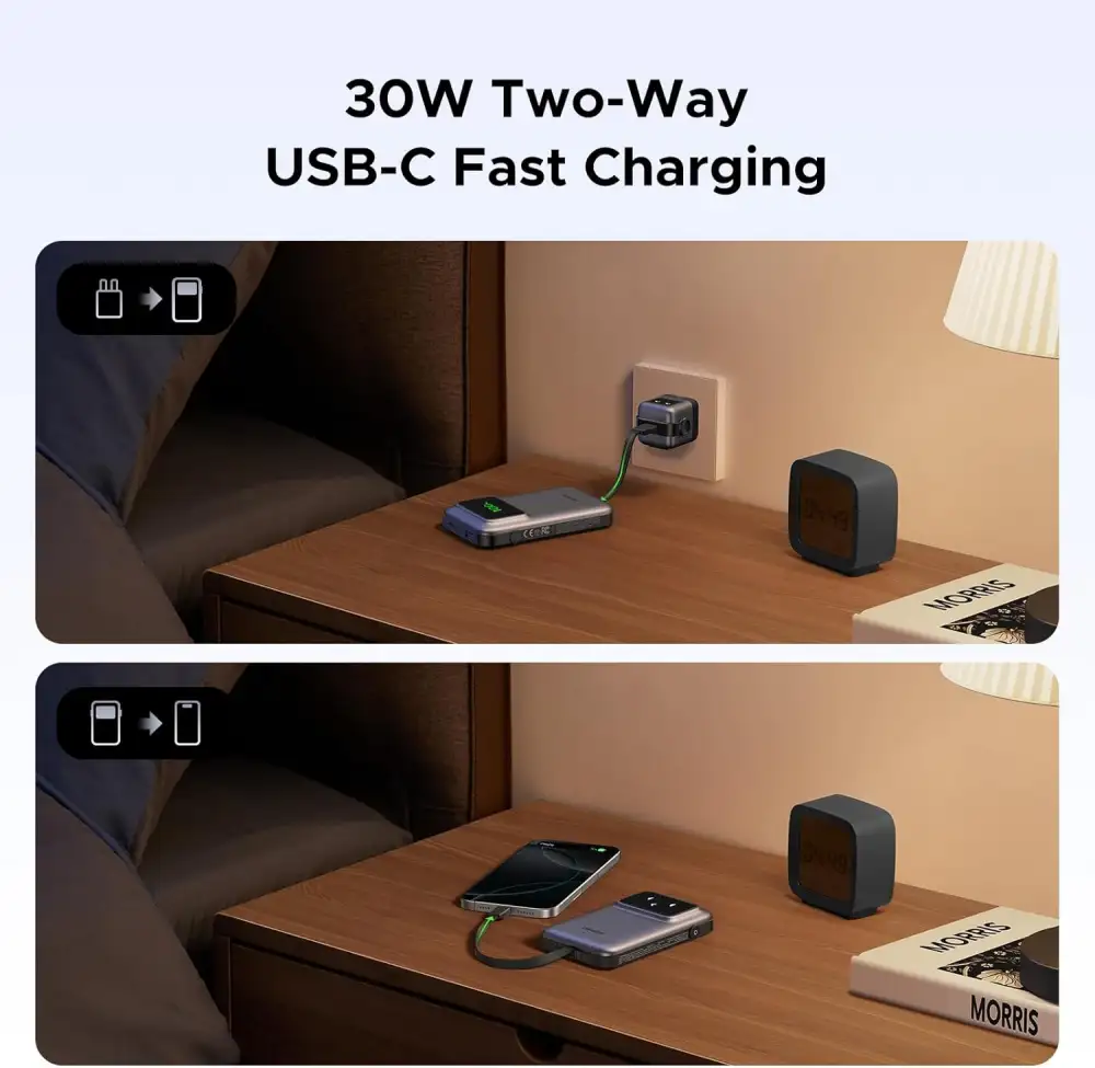 UGREEN PB511 (35603B) 30W 10000mAh Power Bank with Built-in Cable