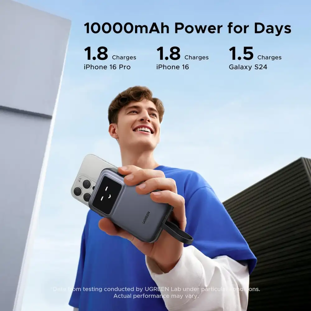 UGREEN PB511 (35603B) 30W 10000mAh Power Bank with Built-in Cable