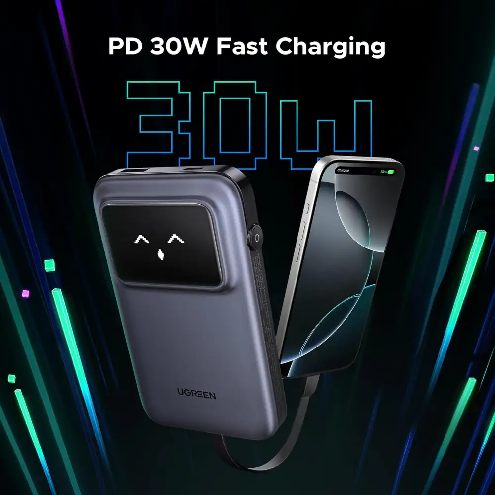 UGREEN PB511 (35603B) 30W 10000mAh Power Bank with Built-in Cable