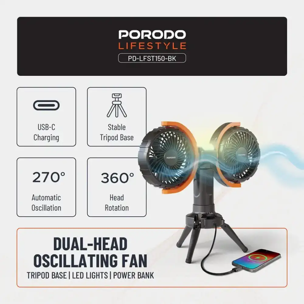 Porodo Lifestyle Dual-Head Oscillating Fan