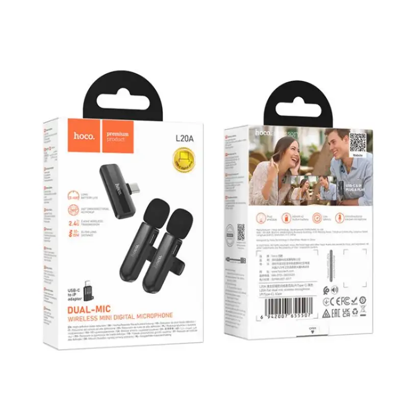 Hoco L20A Fair Dual Mic Lavalier Wireless Microphone