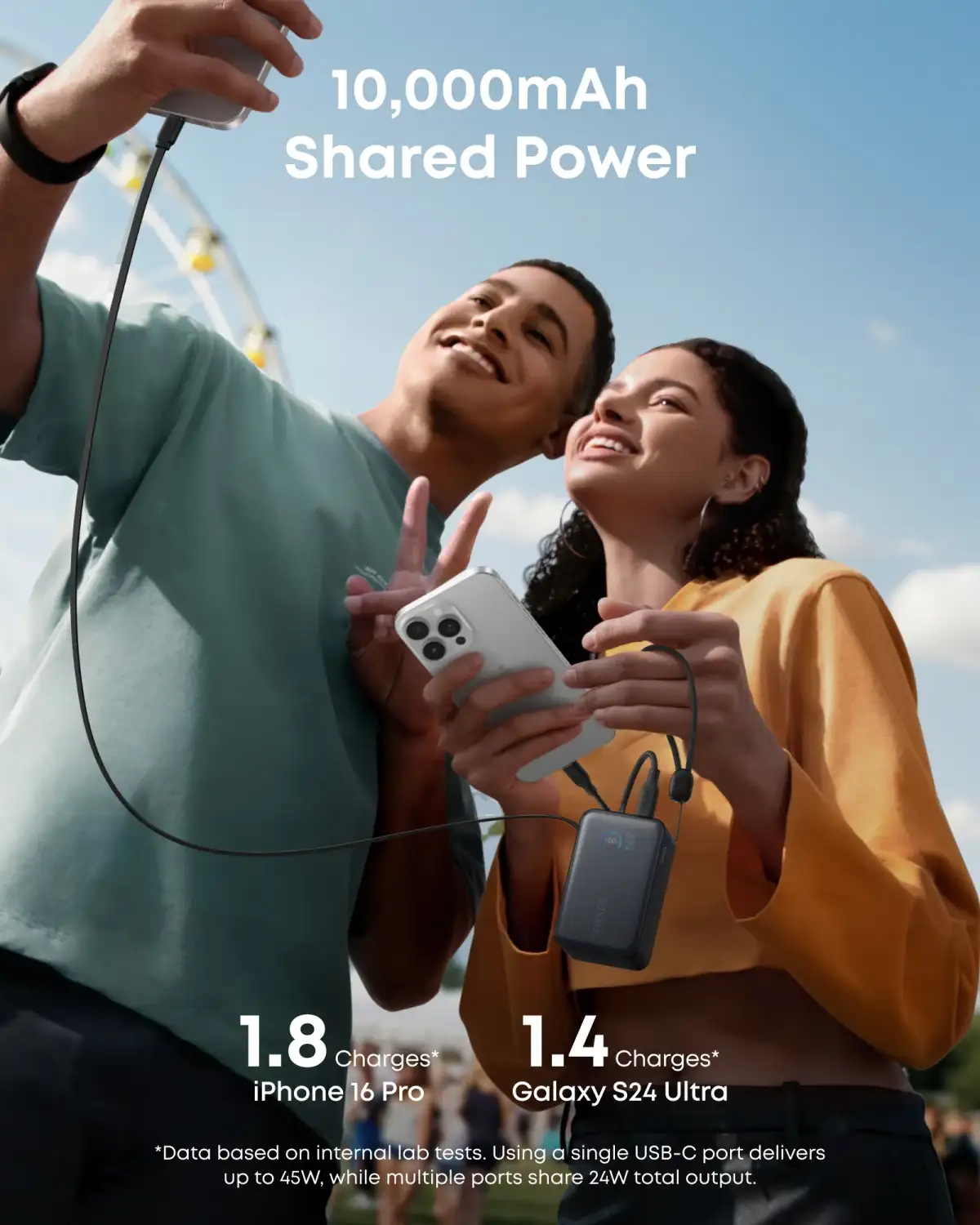 Anker Nano 10000mAh 45W Power Bank with Built-In Retractable USB-C Cable