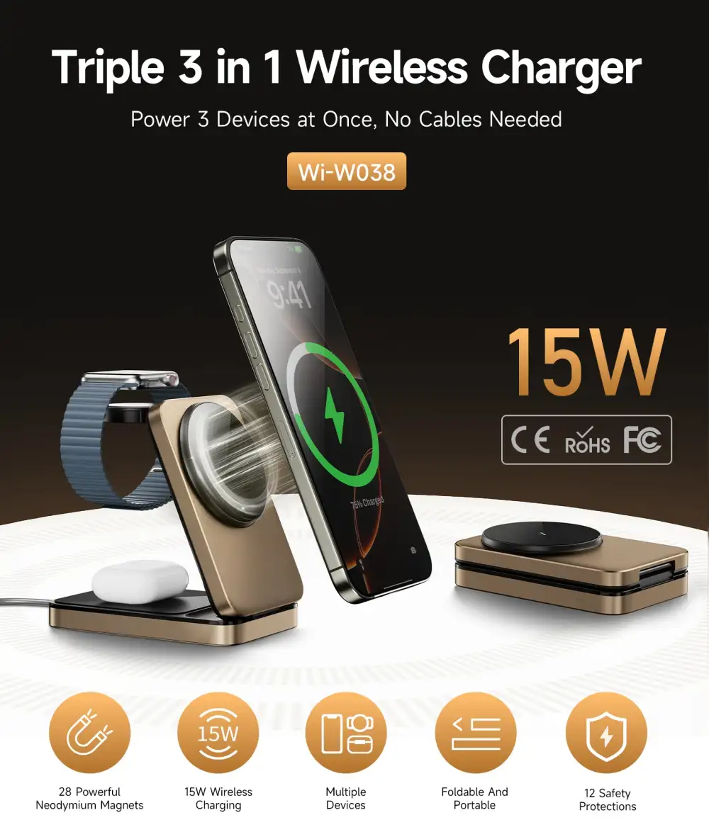 WiWU Wi-W038 Triple 3-in-1 Magnetic Wireless Charging Station