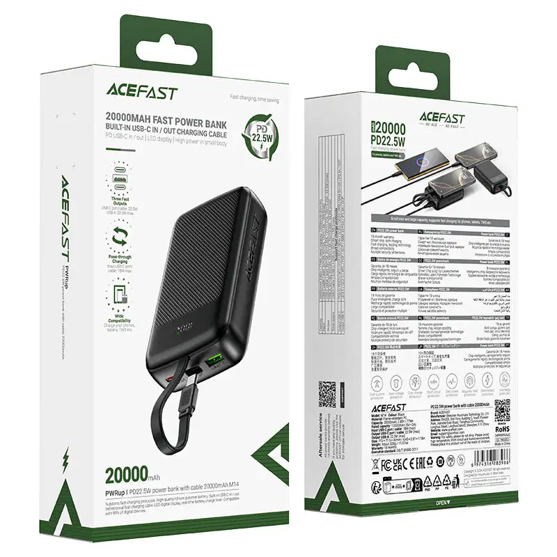 ACEFAST M14 PD22.5W Power Bank 20000mAh with Cable