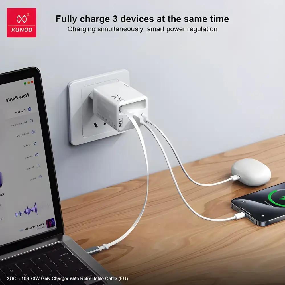 Xundd XDCH-109 70W GaN Fast Charger with Built-in Retractable Charging Cable