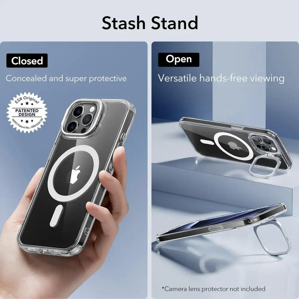 ESR iPhone 15 Pro/15 Pro Max Classic Hybrid Case with Stash Stand Set (HaloLock) Clear