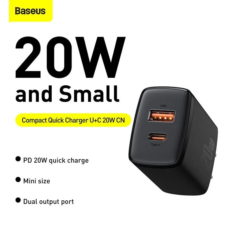 Baseus CCXJ-01 Compact Super Quick Charger Dual Port U+C 20W CN
