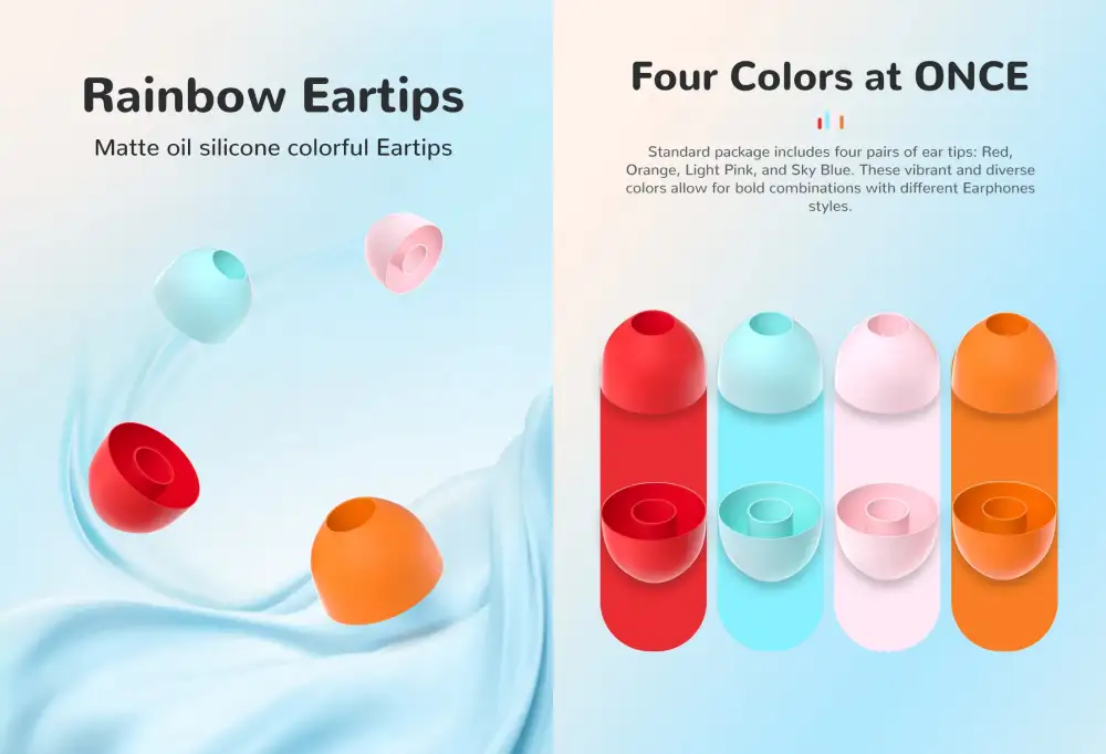 KBEAR Rainbow Matte Oil Silicone Eartips 4 Pair