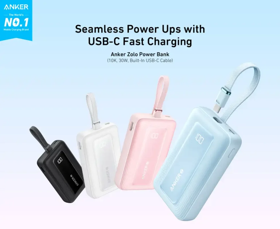 Anker A1688 Zolo 30W 10000mAh Power Bank with Built-In USB-C Cable