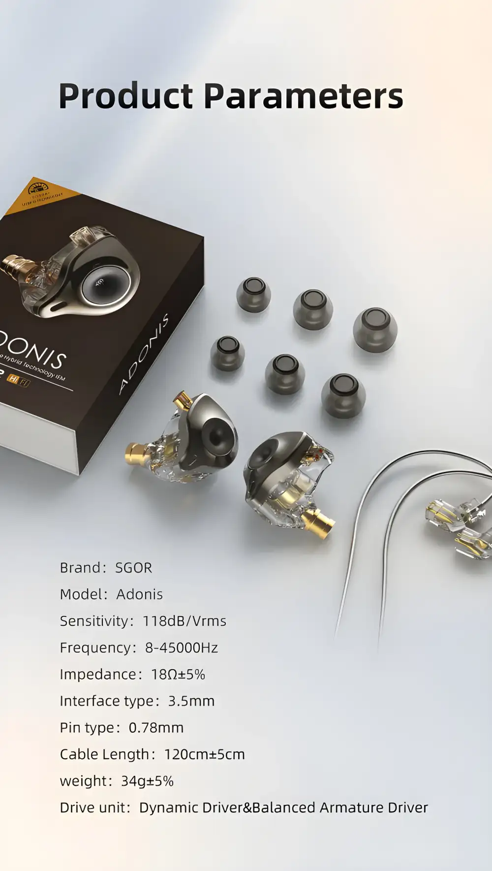 SGOR Adonis 1DD+1BA Hybrid Technology Earphones In-Ear Monitor