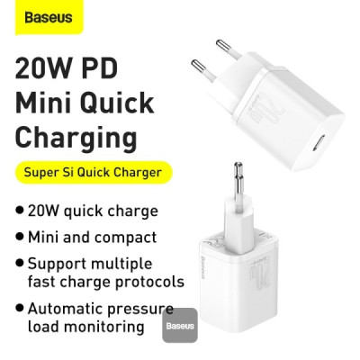Baseus Speed Mini Quick Charging Adapter With Type C Port (20W) (TC-012PD20-C)