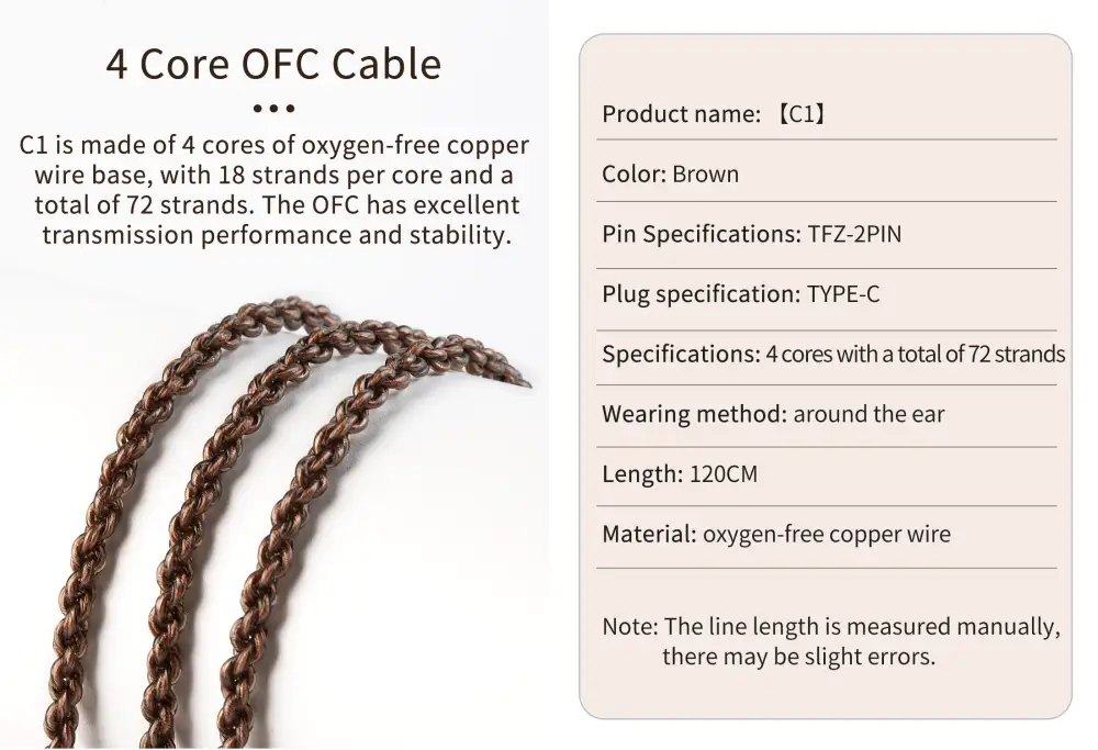 KBEAR C1 OFC Cable with Type-C Plug