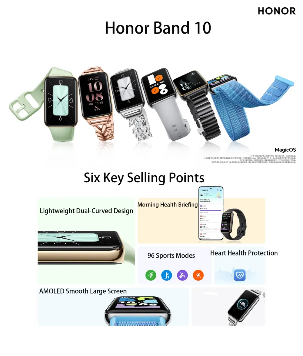 HONOR Band 10 60Hz AMOLED Smartband Dual Curve Design