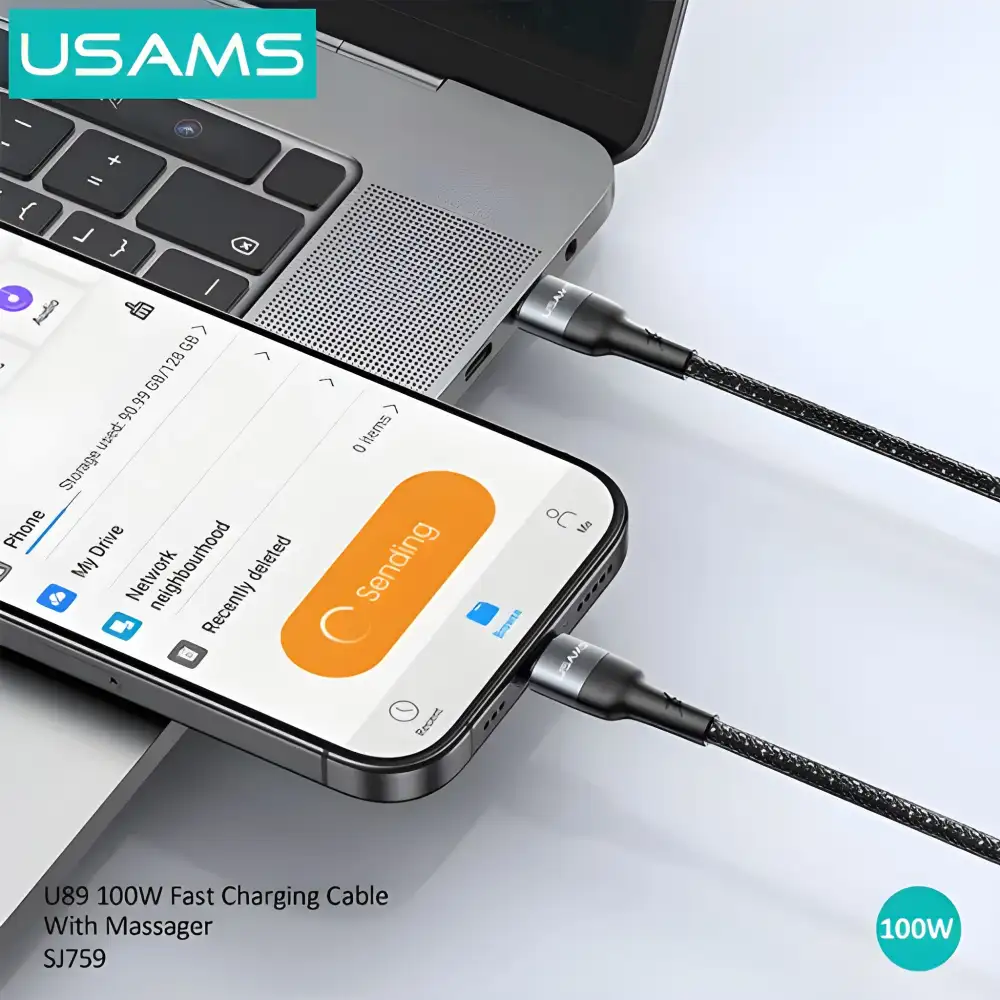 USAMS SJ759 U89 100W Fast Charging with massager black Cable