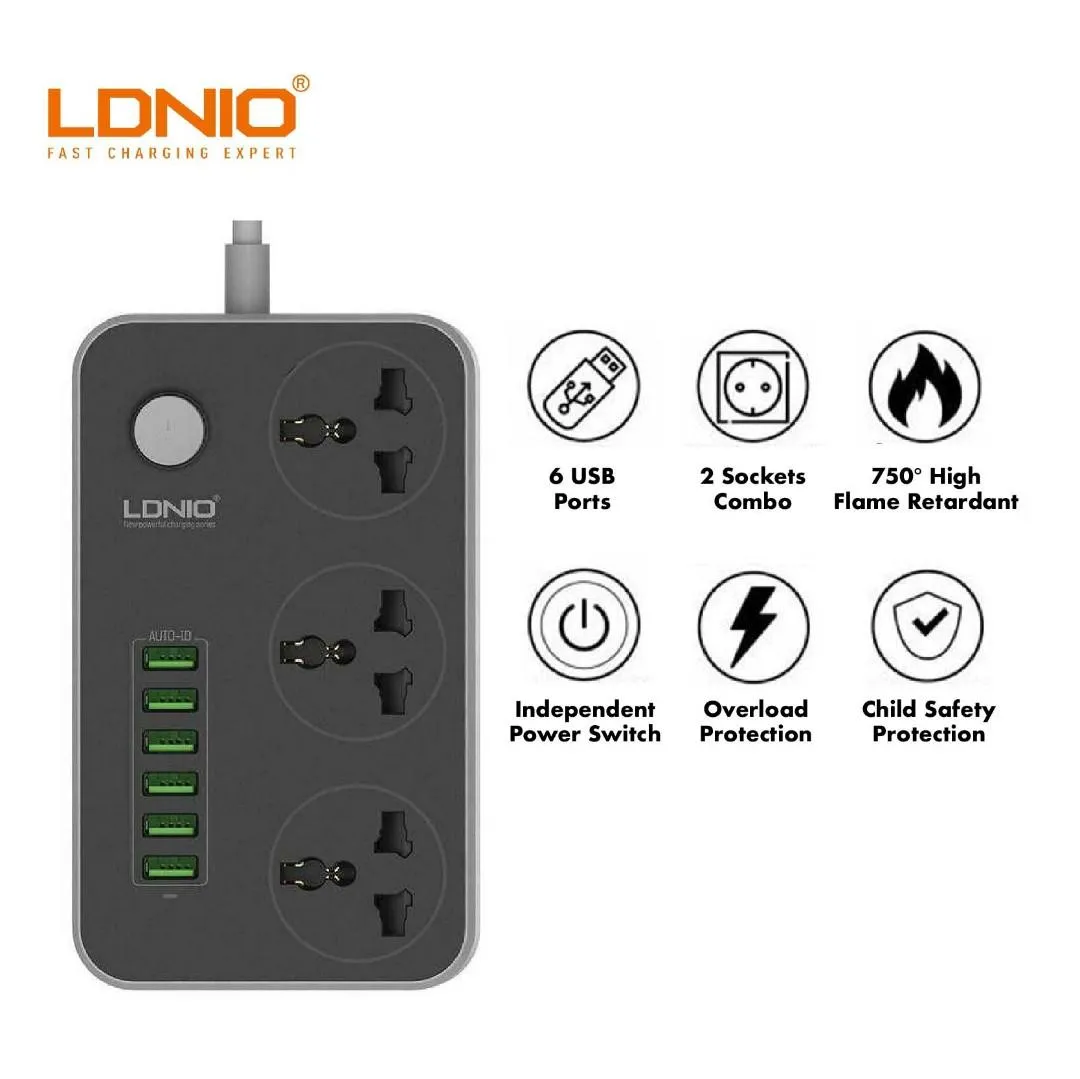Ldnio SC3604 Power Strip with 3 AC Sockets and 6 USB Ports