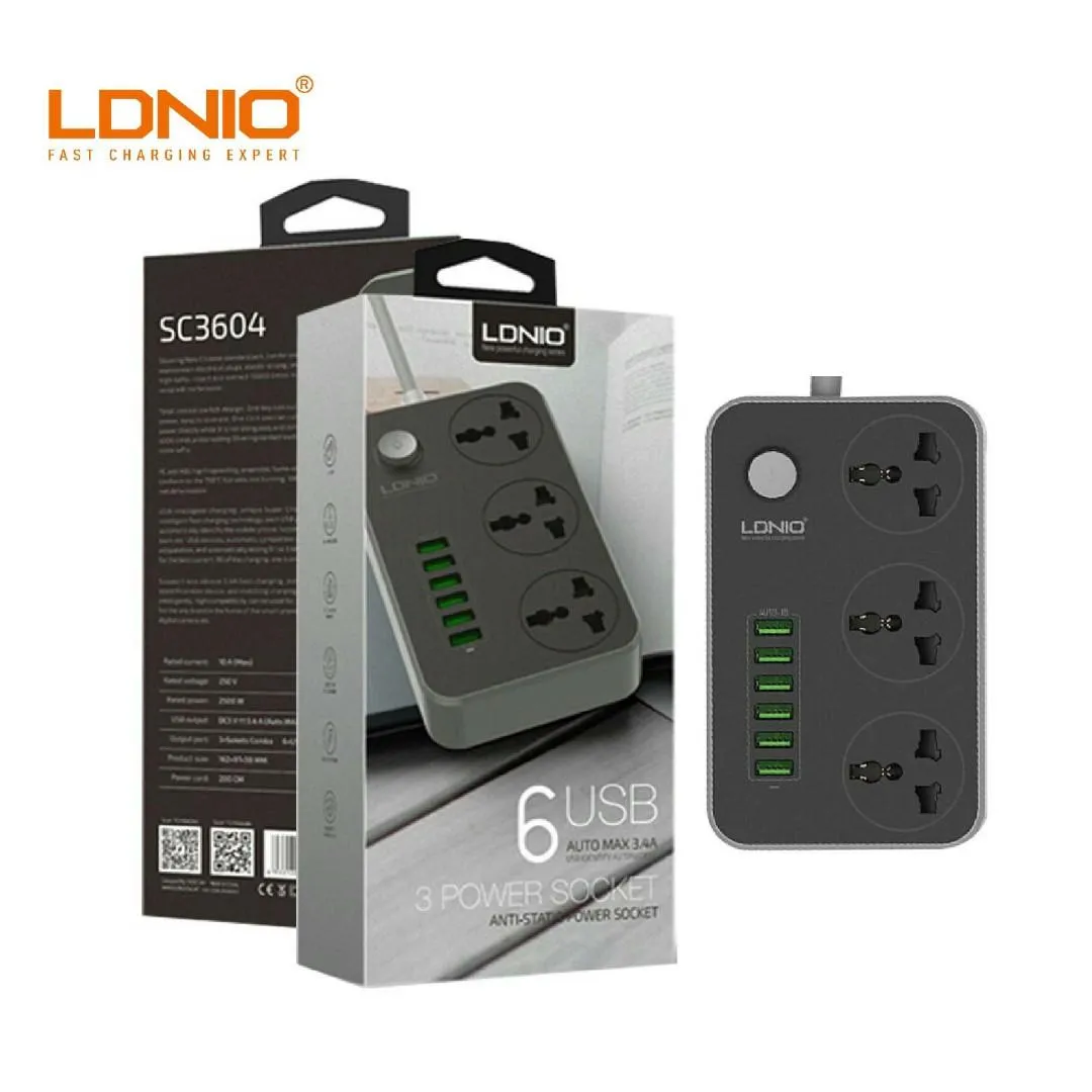 Ldnio SC3604 Power Strip with 3 AC Sockets and 6 USB Ports