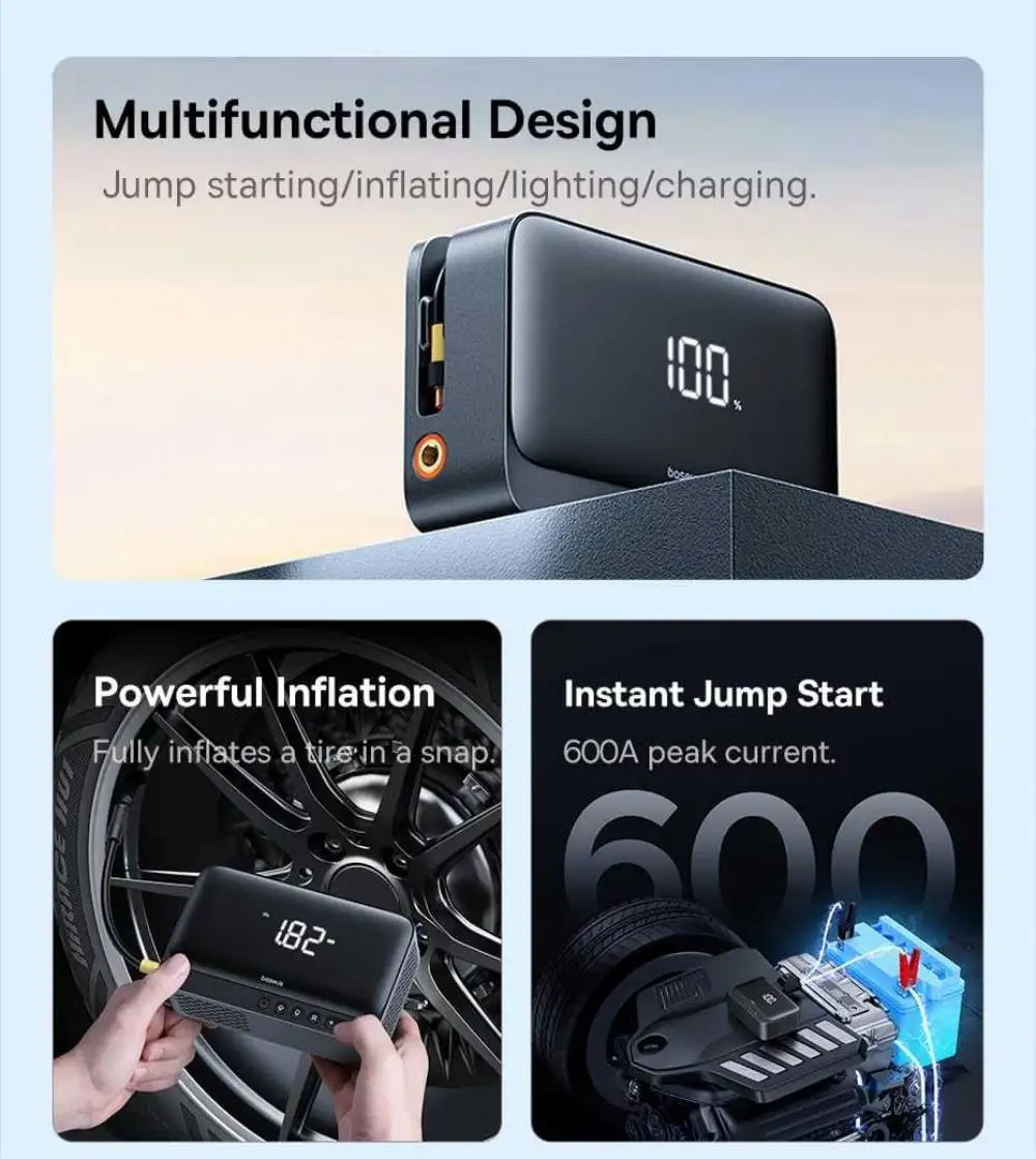 Baseus BS-CH013 Super Energy Series 4-in-1 Car Jump Starter 600A Portable Power Bank