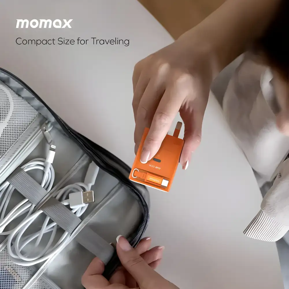 Momax 1-Charge+ 65W GaN Charger with Retractable Cable (US Plug)