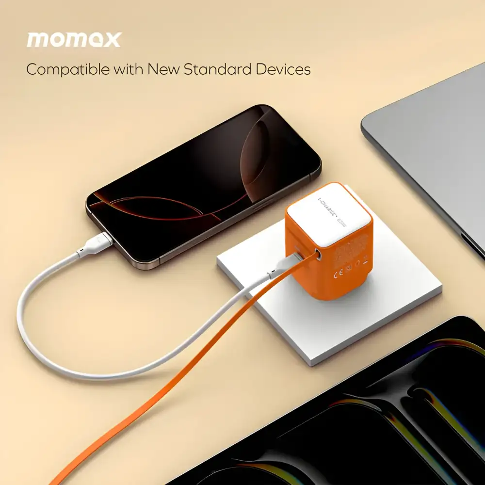 Momax 1-Charge+ 65W GaN Charger with Retractable Cable (US Plug)
