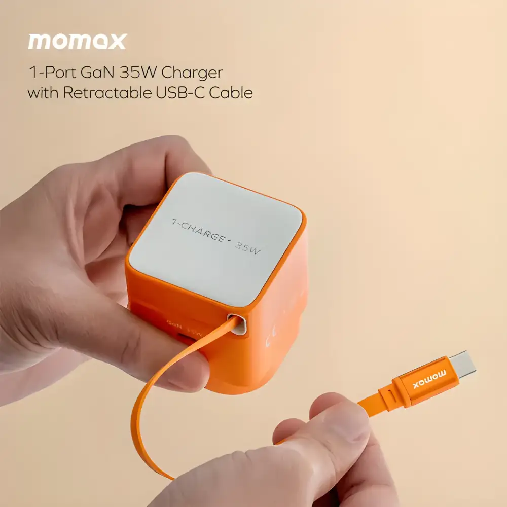 MOMAX 1-Charge+ 1-Port GaN Charger With Built-In USB-C Cable 35W